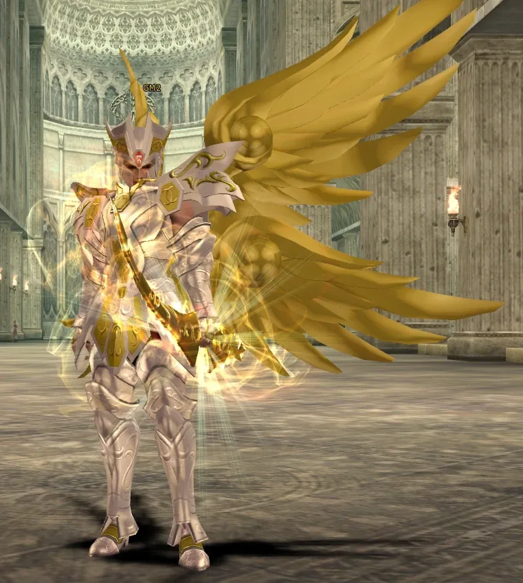 Armure d’or ailée et arc