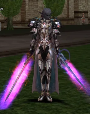Personnage équipé d’armes Vesper sur Aden Rising